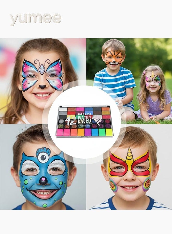 yumee Face Painting Kit for Kids, 42 Colors Non-Toxic Water Activated Makeup Palette + Neon Glow in the Dark + Easy Wash Off, Ideal for Halloween, Birthday Parties, Cosplay, Festivals - Image 3